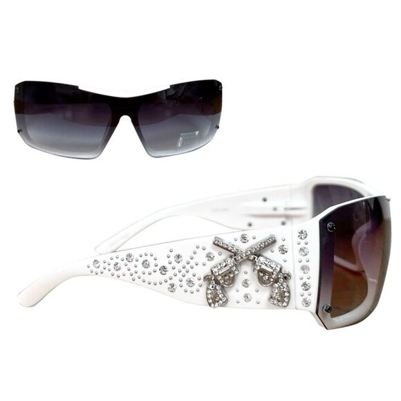 Montana West Sunglasses in White w/Silver Duo Guns Concho Accents - Picture 14 of 15